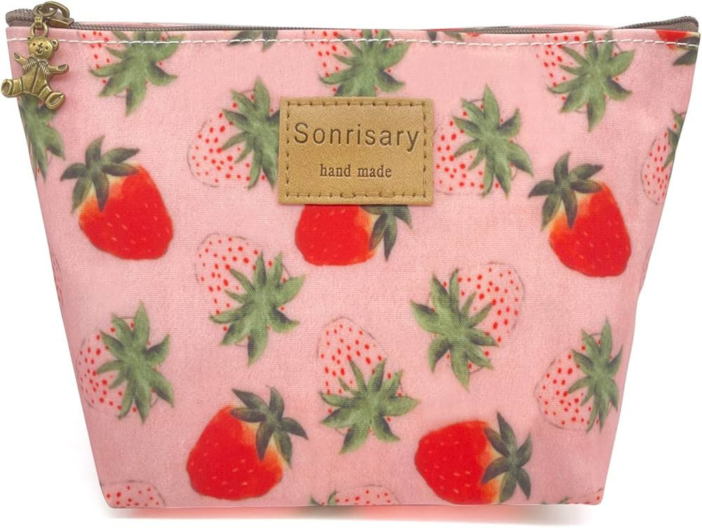 Hunger Pink Strawberry Print Make-Up Cosmetic Bag Carry Case, 14 Patterns (P1141707) | Amazon (US)