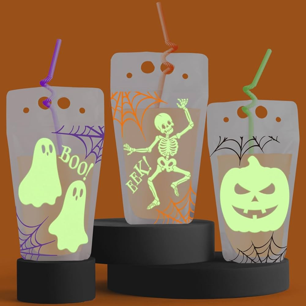 xo, Fetti Glow In Dark Halloween Party Drink Pouches + Straws - 15 Pcs | Halloween Cups, Spooky P... | Amazon (US)
