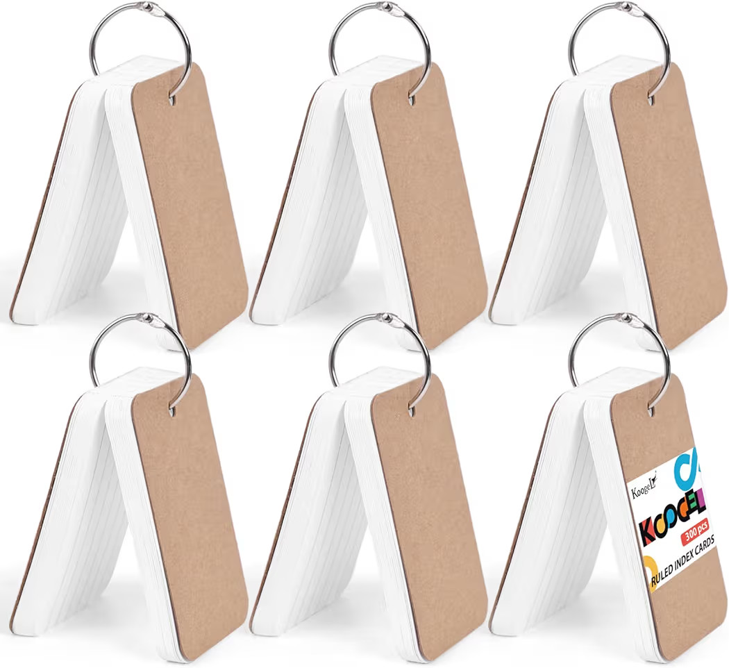 Koogel 300PCS Small Index Cards with Ring, 2.2 x 3.5 Inch, Lined Heavy Ruled Flash Cards for Stud... | Amazon (US)