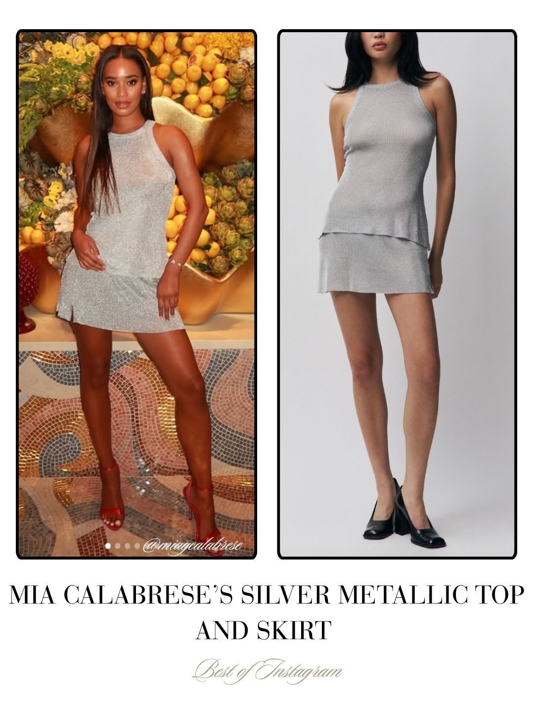 Mia Calabrese’s Silver Metallic Top and Skirt 📸 = @miagcalabrese