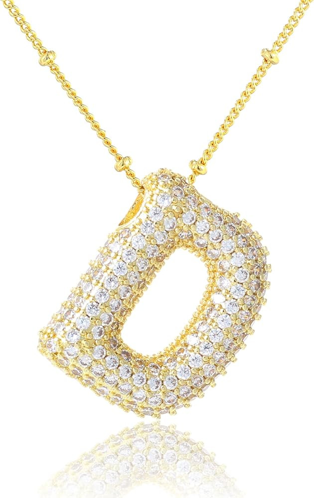KELMALL Cubic Zirconia Bubble Initial Letter Necklace for Women - Elegant Gold Plated A-Z Alphabe... | Amazon (US)