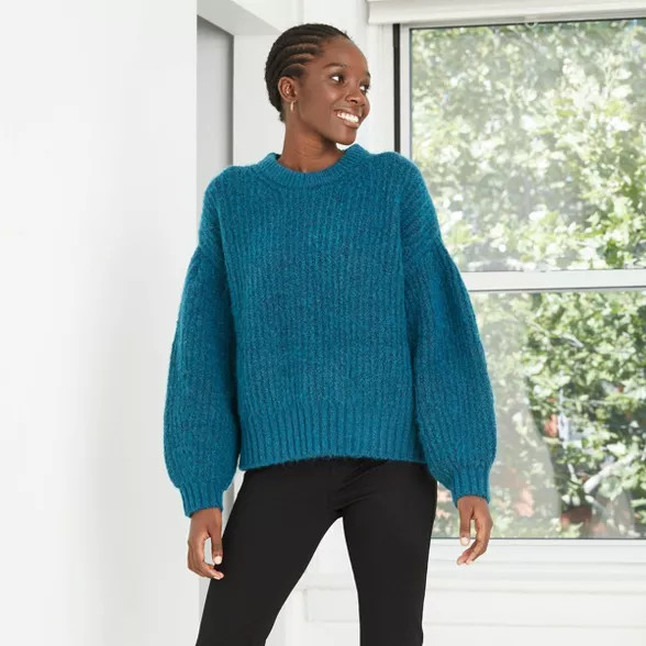 Women's Balloon Sleeve Boat Neck Pullover Sweater - A New Day™ | Target