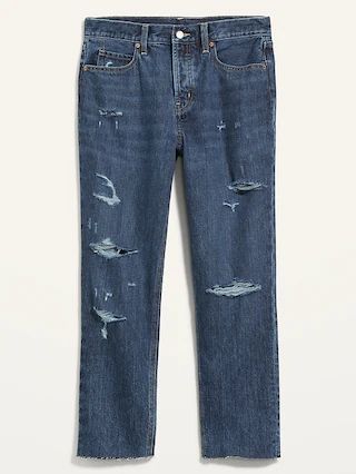 High-Waisted Slouchy Straight Cropped Ripped Dark-Wash Jeans for Women | Old Navy (US)