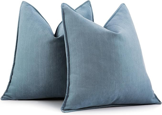 ZWJD Dusty Blue Pillow Covers 22x22 Set of 2 Chenille Pillow Covers with Elegant Design Soft and ... | Amazon (US)