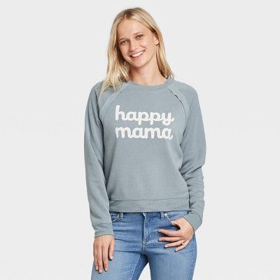Women's Happy Mama Long Sleeve Sweatshirt - Grayson Threads (Juniors') - Blue | Target