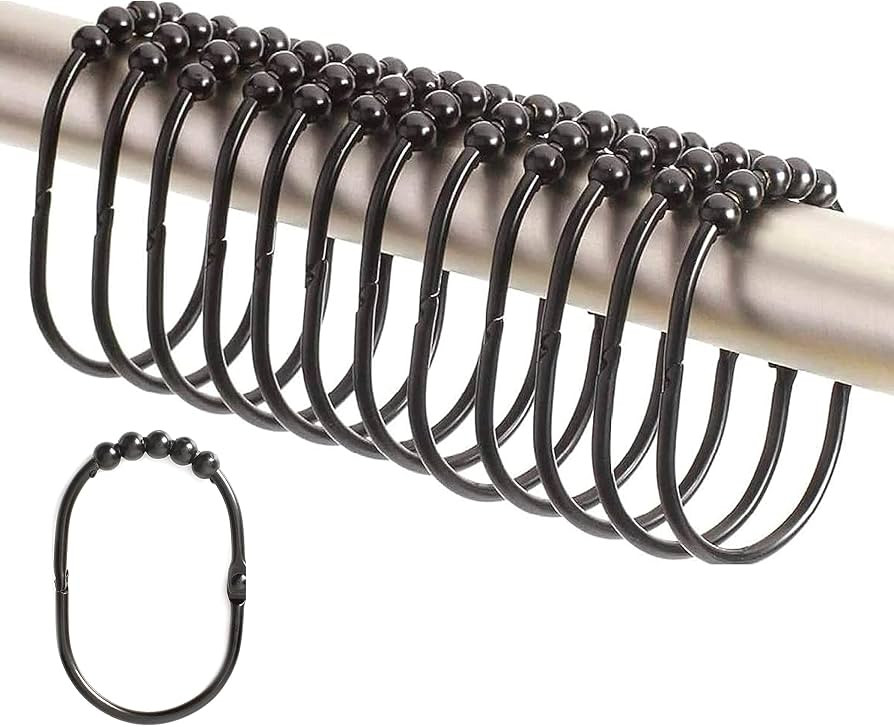 2LB Depot Wide Shower Curtain Rings/Hooks Set, Decorative Black Finish, Easy Glide Rollers, 100% ... | Amazon (US)