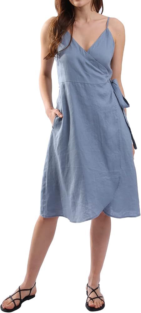 Amazhiyu Womens Pure Linen Summer Sleeveless Spaghetti Strap Midi Dresses | Amazon (US)