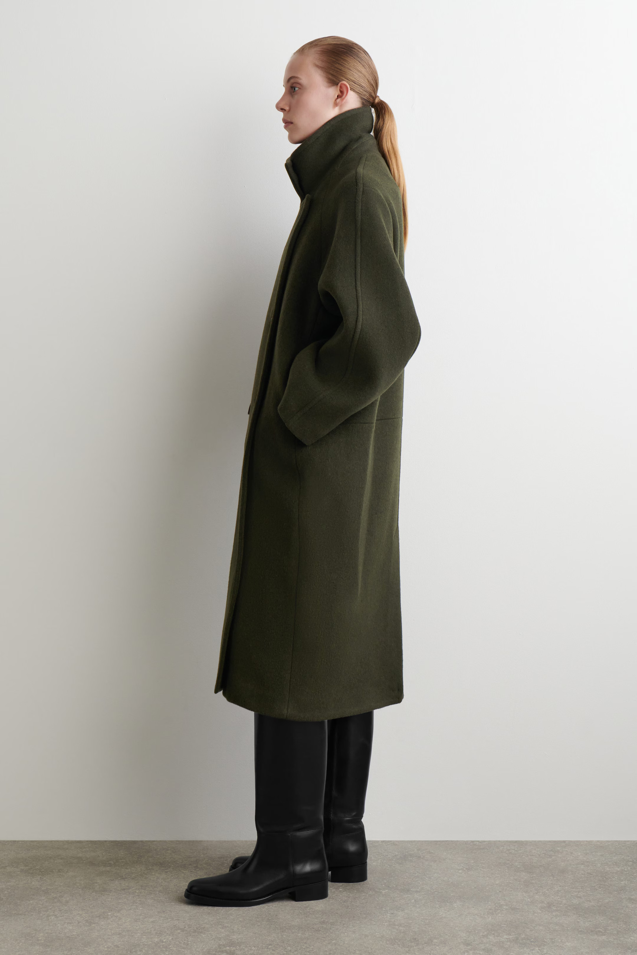 OVERSIZED DOUBLE-BREASTED WOOL LONG COAT - DARK GREEN | COS GB | COS UK