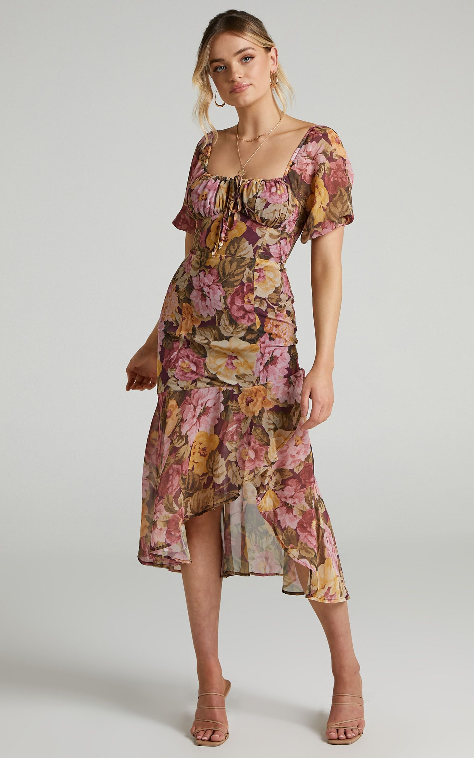 Jasalina Midi Dress - Puff Sleeve Dress in Classic Floral | Showpo (ANZ)