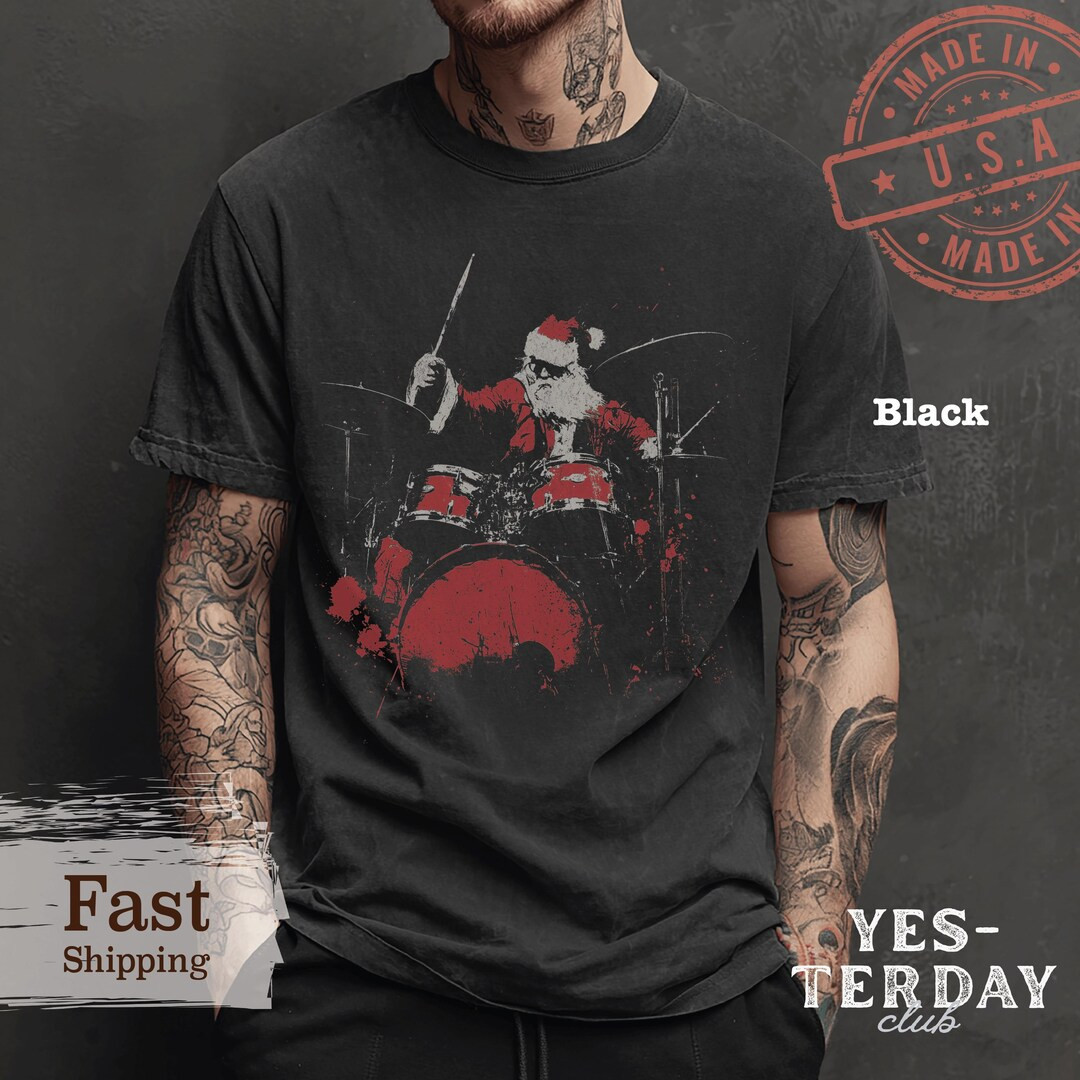 Santa Drummer Shirt, Retro 90s, Comfort Colors, Funny Santa Shirt, Band Shirts, Christmas Shirt f... | Etsy (US)