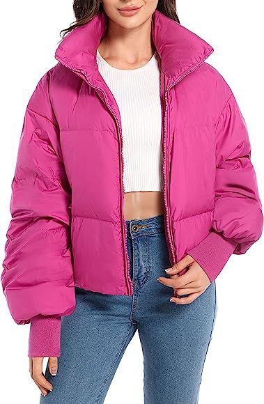 Oroaly Womens Winter Oversized Short Down Jacket Crop Zip Puffer Coat | Amazon (US)