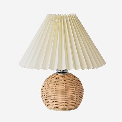 KUNJOULAM Pleated Table Lamp, Modern Bedside Nightstand Lamp with Beige Lampshade Rattan Metal Ba... | Amazon (US)