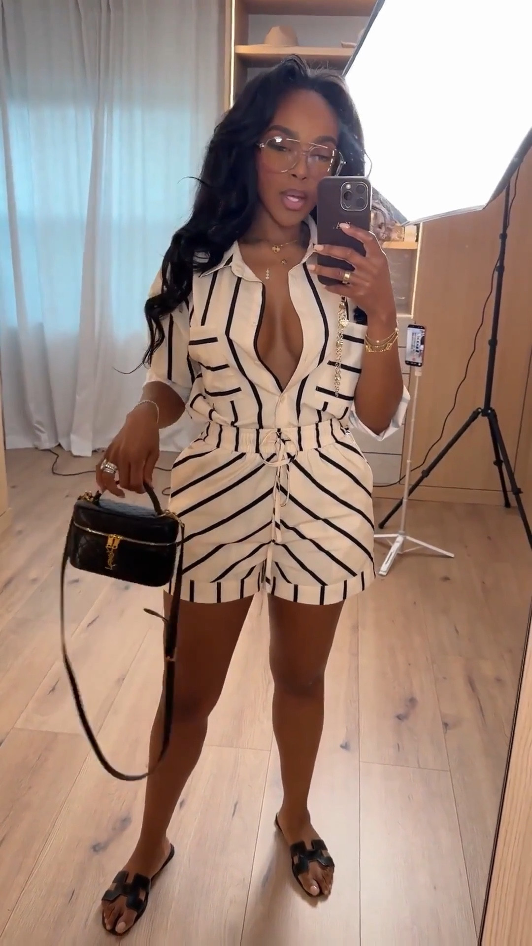Scroll to shop!! This cute warm-weather outfit featuring a tailored black and cream striped romper  is perfect  for brunch, vacation days, summer dinners, casual date nights, or elevated everyday outfits.

#LTKootd #LTKPetite #LTKTravel