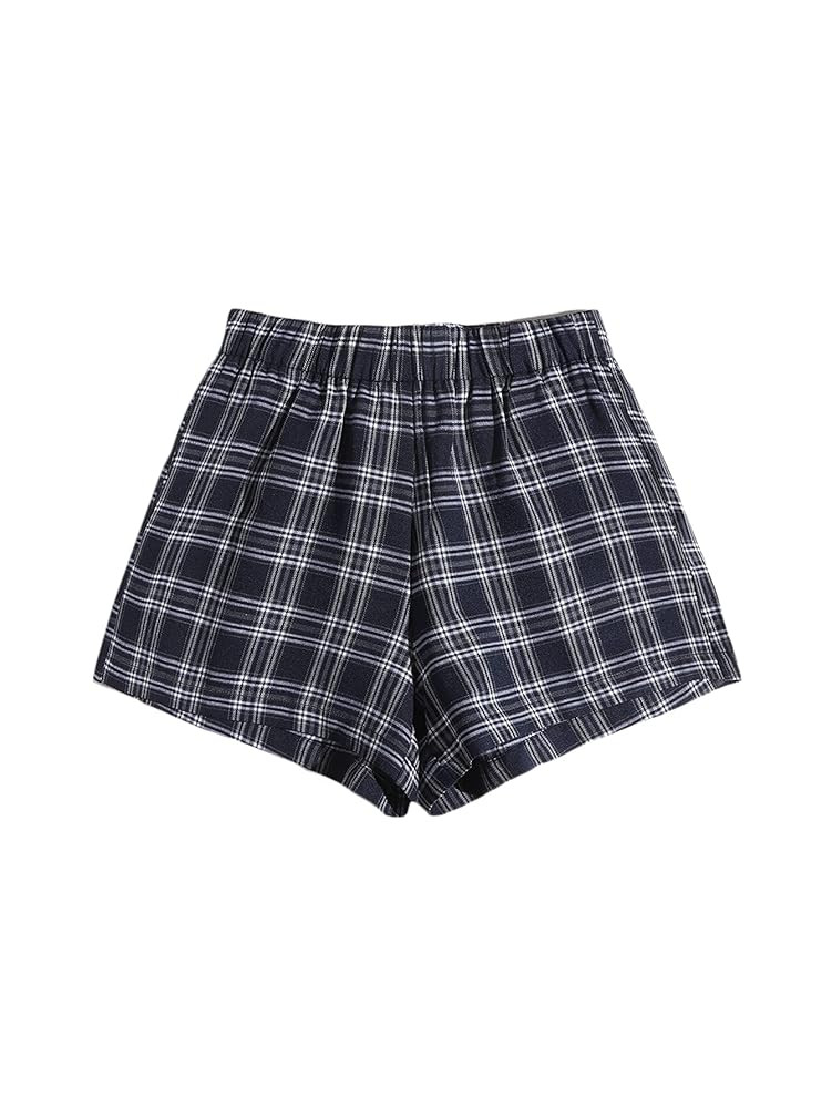 MakeMeChic Women's Elastic Waisted Plaid Shorts Lounge Pajama Shorts | Amazon (US)