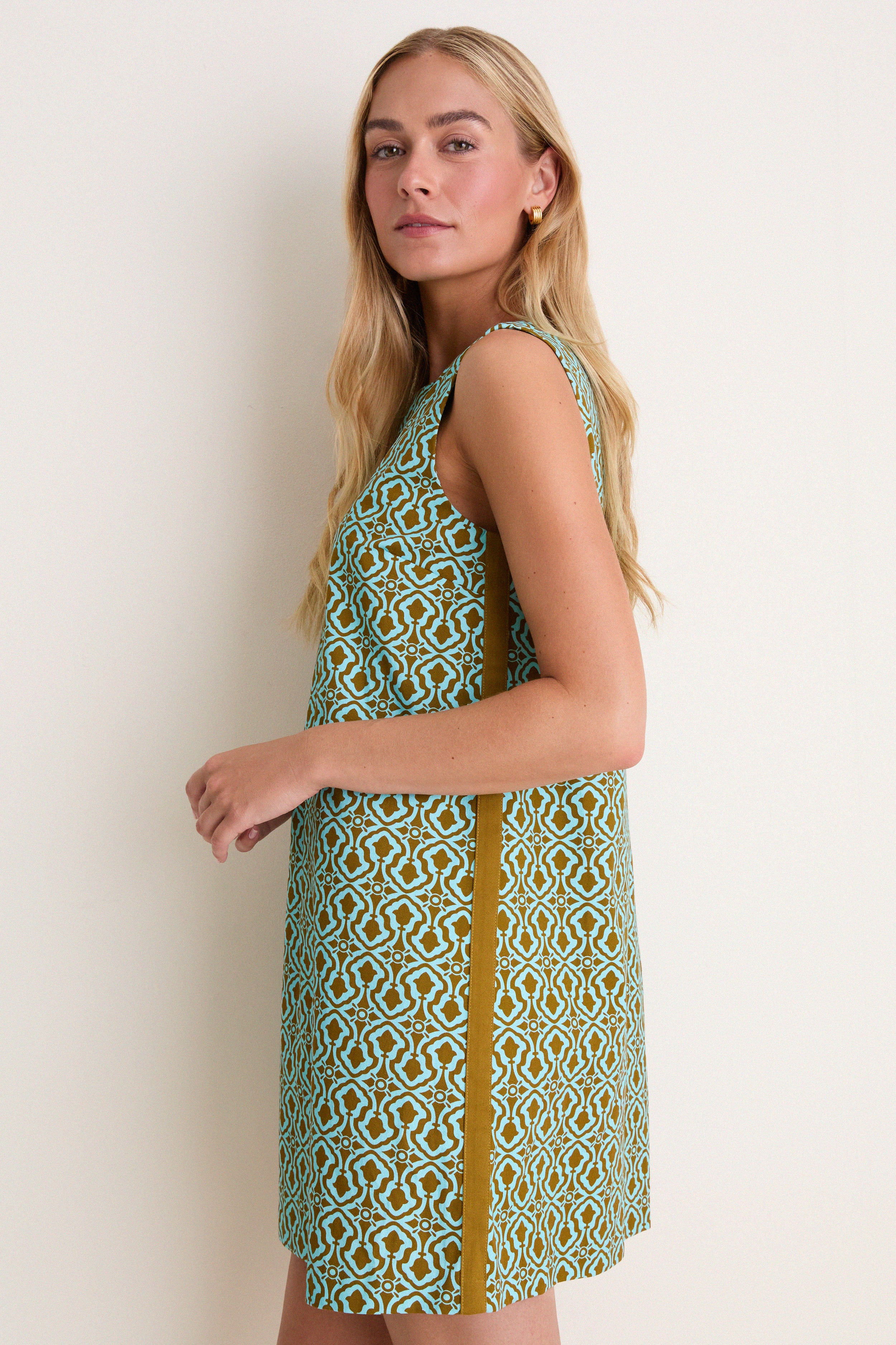 Turquoise & Brown Geo Bitsy Mini Dress | Tuckernuck (US)