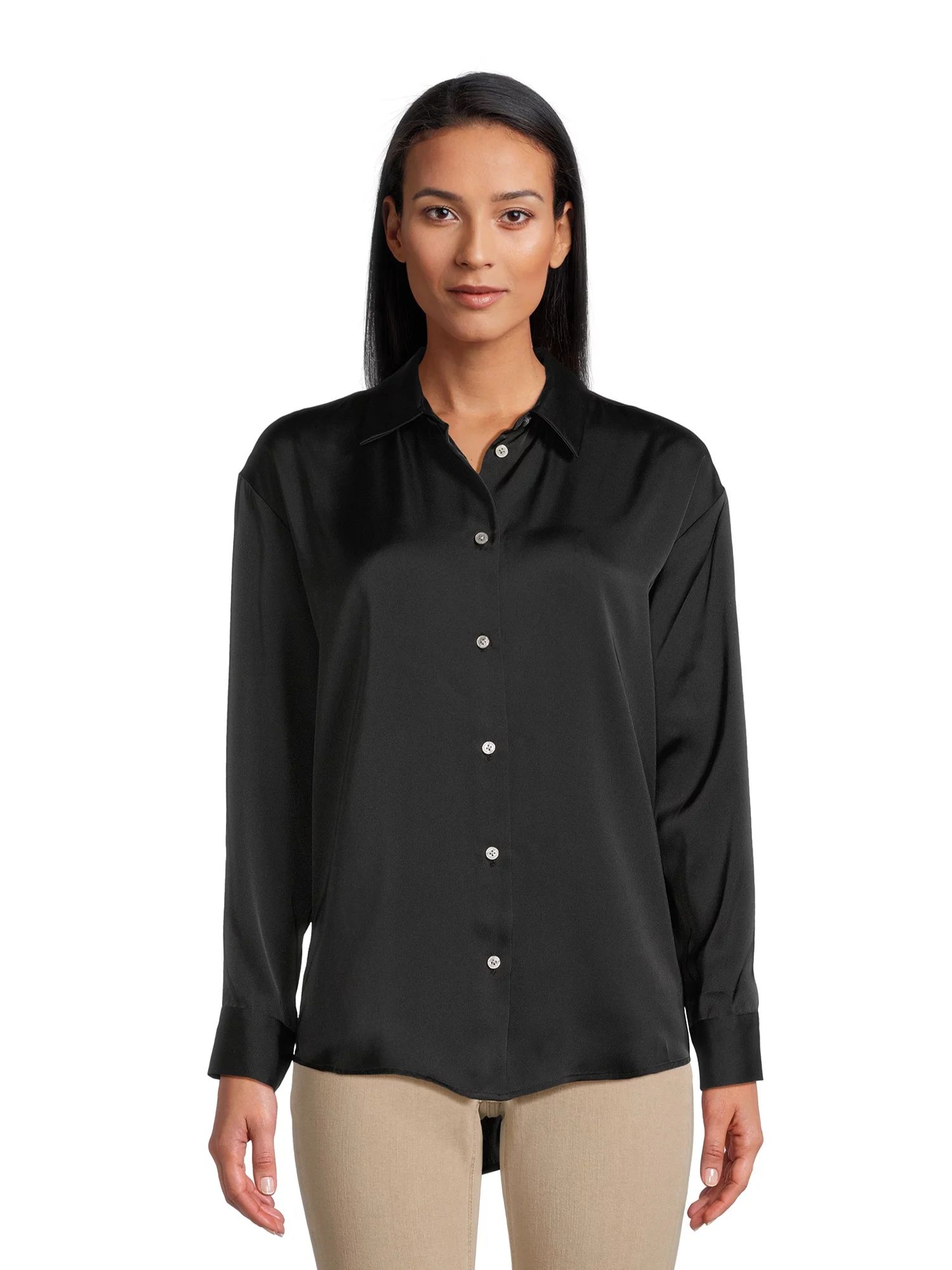 Time and Tru Women's Satin Button Down Shirt | Walmart (US)