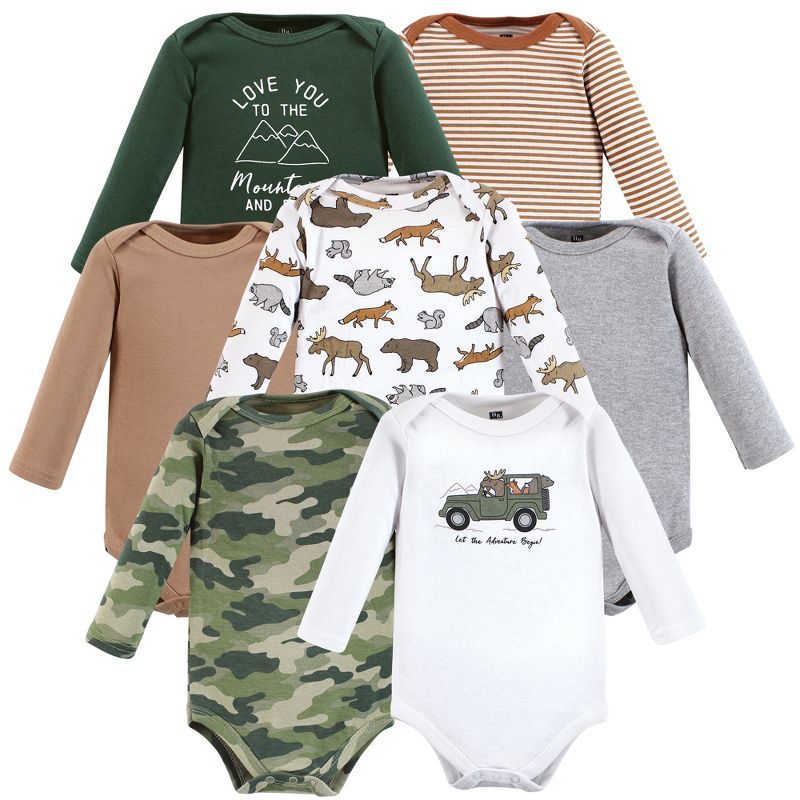 Hudson Baby Infant Boy Cotton Long-Sleeve Bodysuits, Animal Adventure 7-Pack | Target