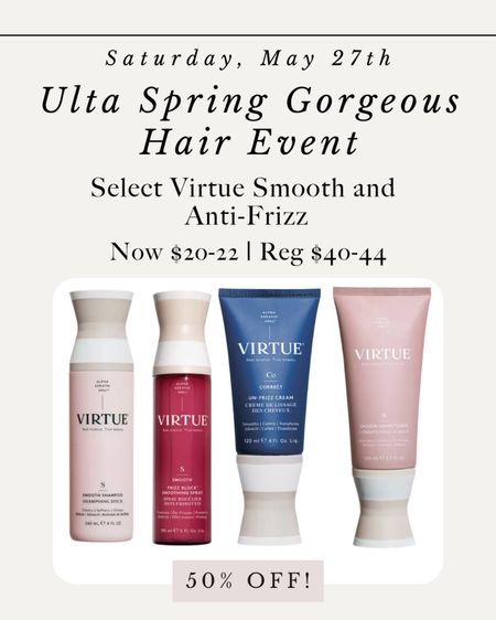 The Ulta Beauty Gorgeous Hair Event is happening now! Save 50% on select Virtue products today only. 

#ultabeauty
#gorgeoushair


#LTKFind #LTKsalealert #LTKbeauty