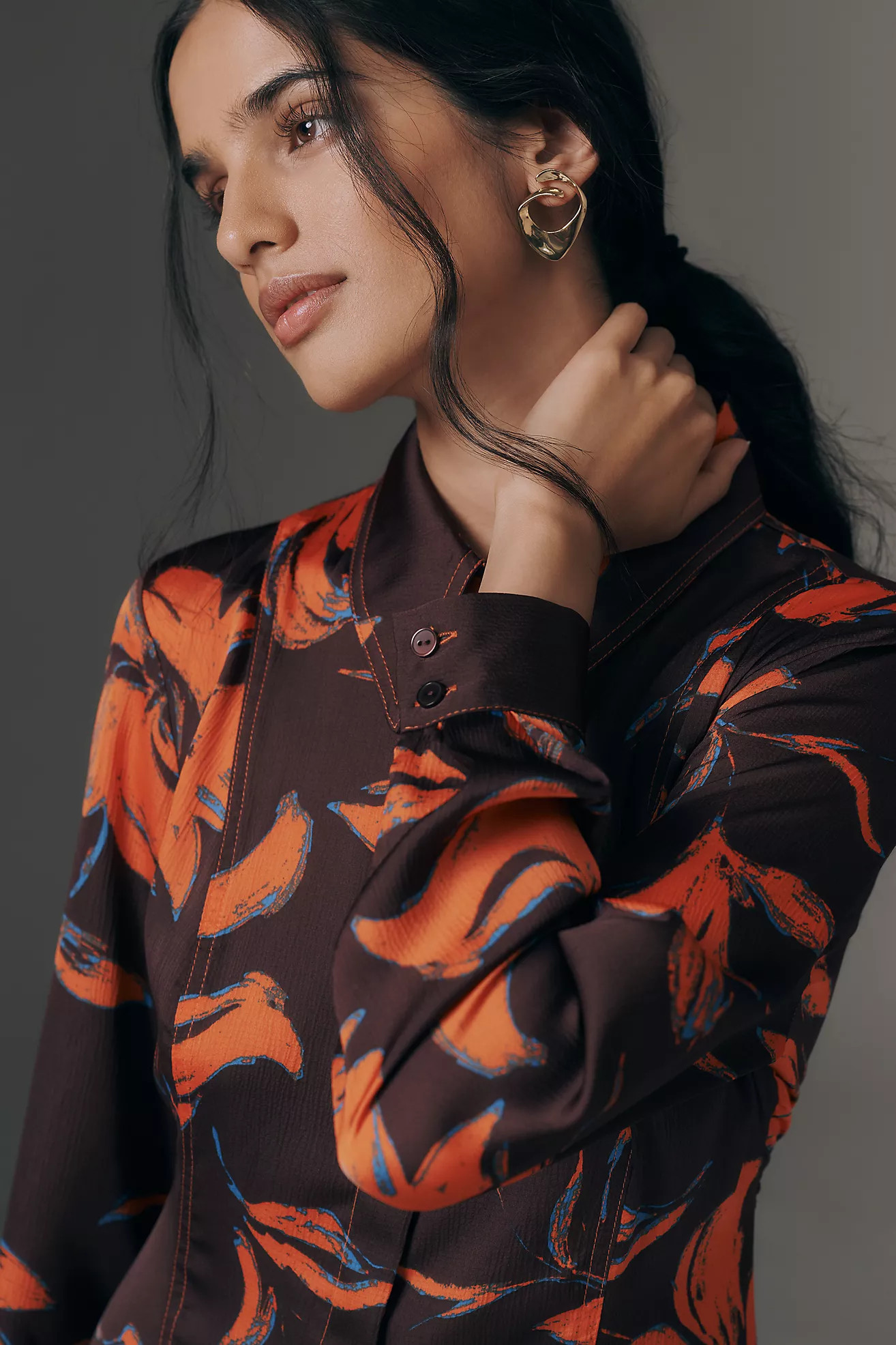 Exquise Long-Sleeve Satin Shirt Dress | Anthropologie (US)