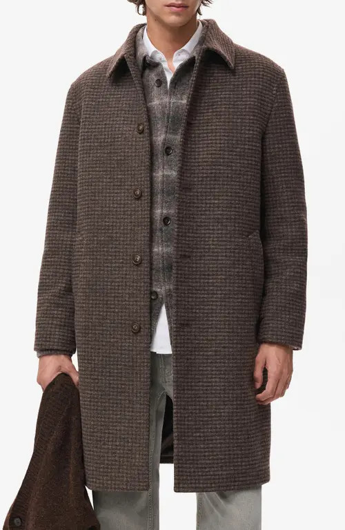 MANGO Microcheck Long Coat in Medium Brown at Nordstrom, Size Xx-Large | Nordstrom