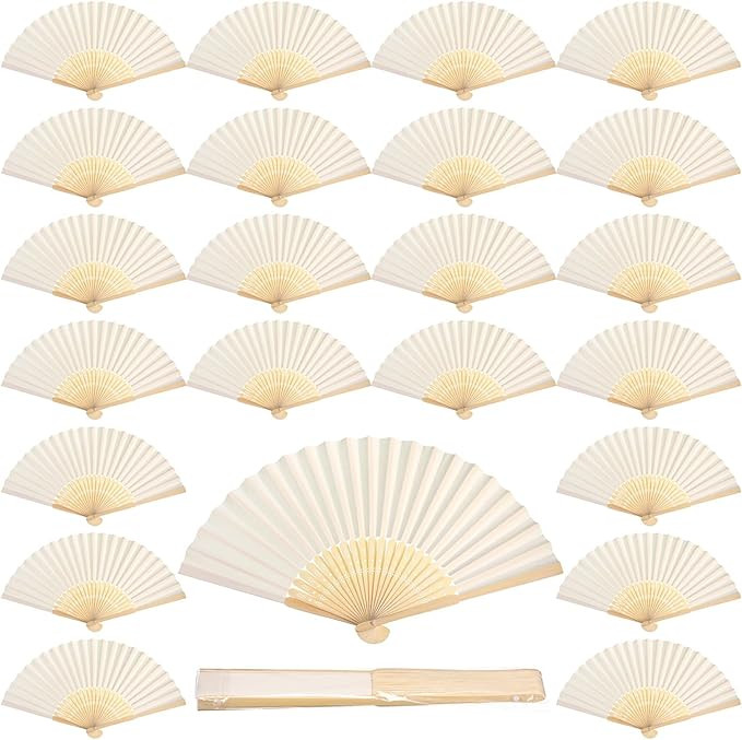60 Pcs White Paper Hand Fans Bulk Bamboo Folding Handheld Wedding Fans for Bridal Dancing Party F... | Amazon (US)