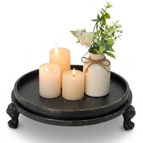 Yielycan Vintage Black Decorative Tray, 11.8-Inch Round Serving Tray with Claw Feet, Decorative Coffee Table Tray for Dining Room, Entryway, Living Room | Amazon (US)