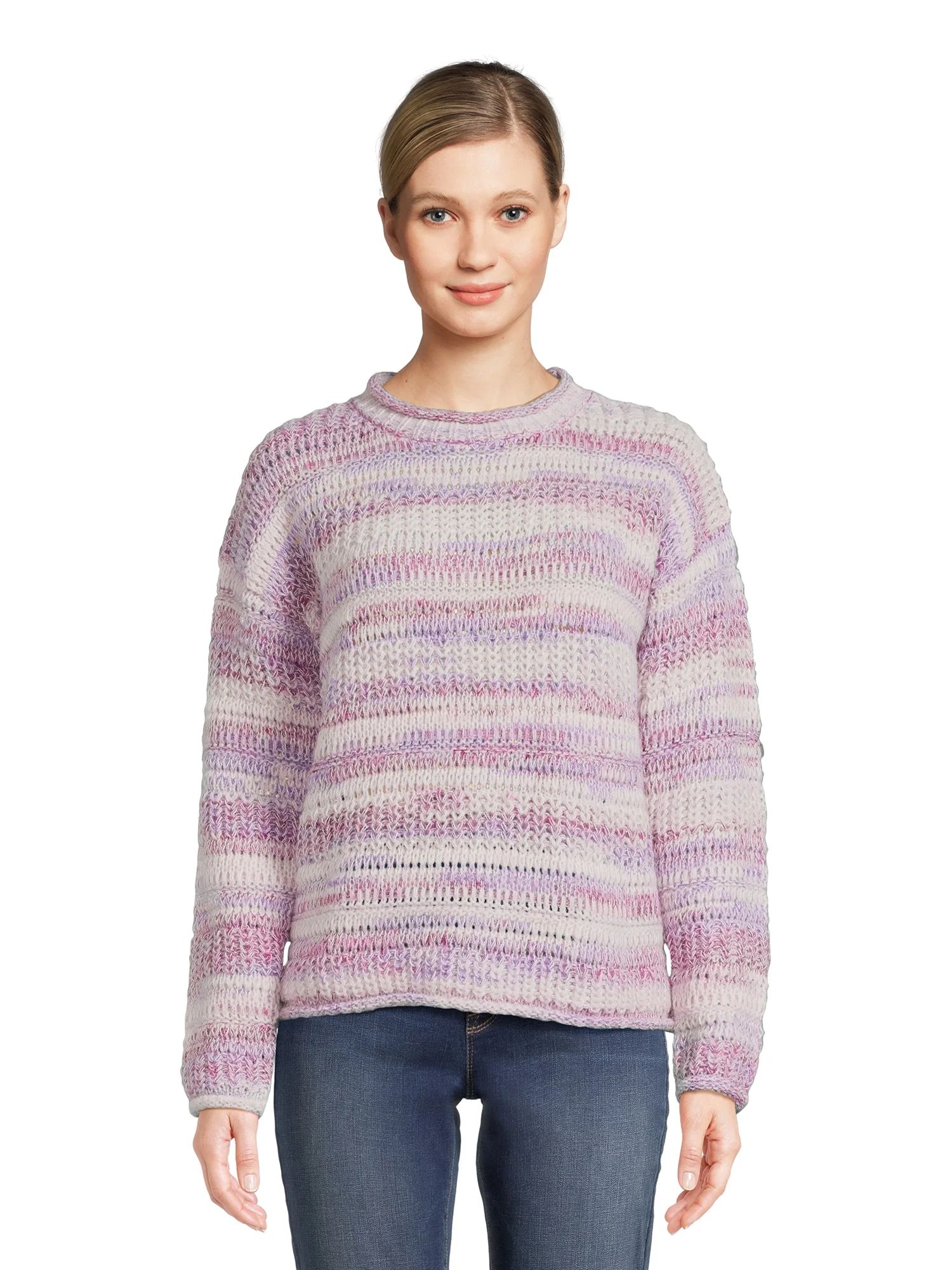 Time and Tru Women's Space Dye Roll Neck Sweater, Midweight, Sizes XS-XXXL | Walmart (US)