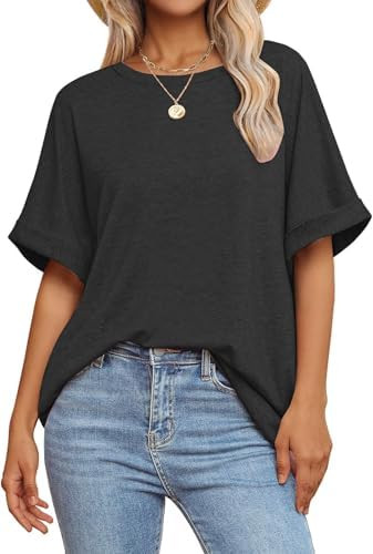 Women Oversized T Shirts Crew Neck Short Sleeve Tops Summer Dressy Casual Loose Fit Tee 2026 Tren... | Amazon (US)