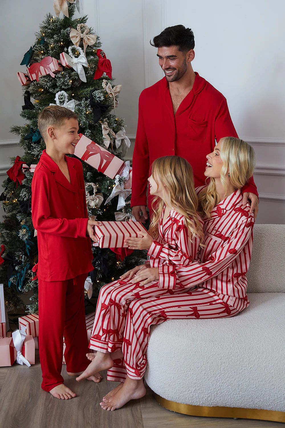 Personalised Children's Luxury Christmas Long Sleeve Pyjama Set - Stripe/Bow | HA Designs