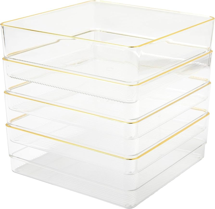 Martha Stewart Kerry Plastic Stackable Office Desk Drawer Organizers, 6" x 6", 4 Pack, with Gold ... | Amazon (US)
