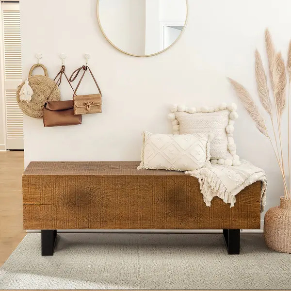COSIEST Outdoor Patio Log Bench, Rectangular MgO Garden Bench - 11.8"D x 48.4"W x 17.7"H - Walnut | Bed Bath & Beyond