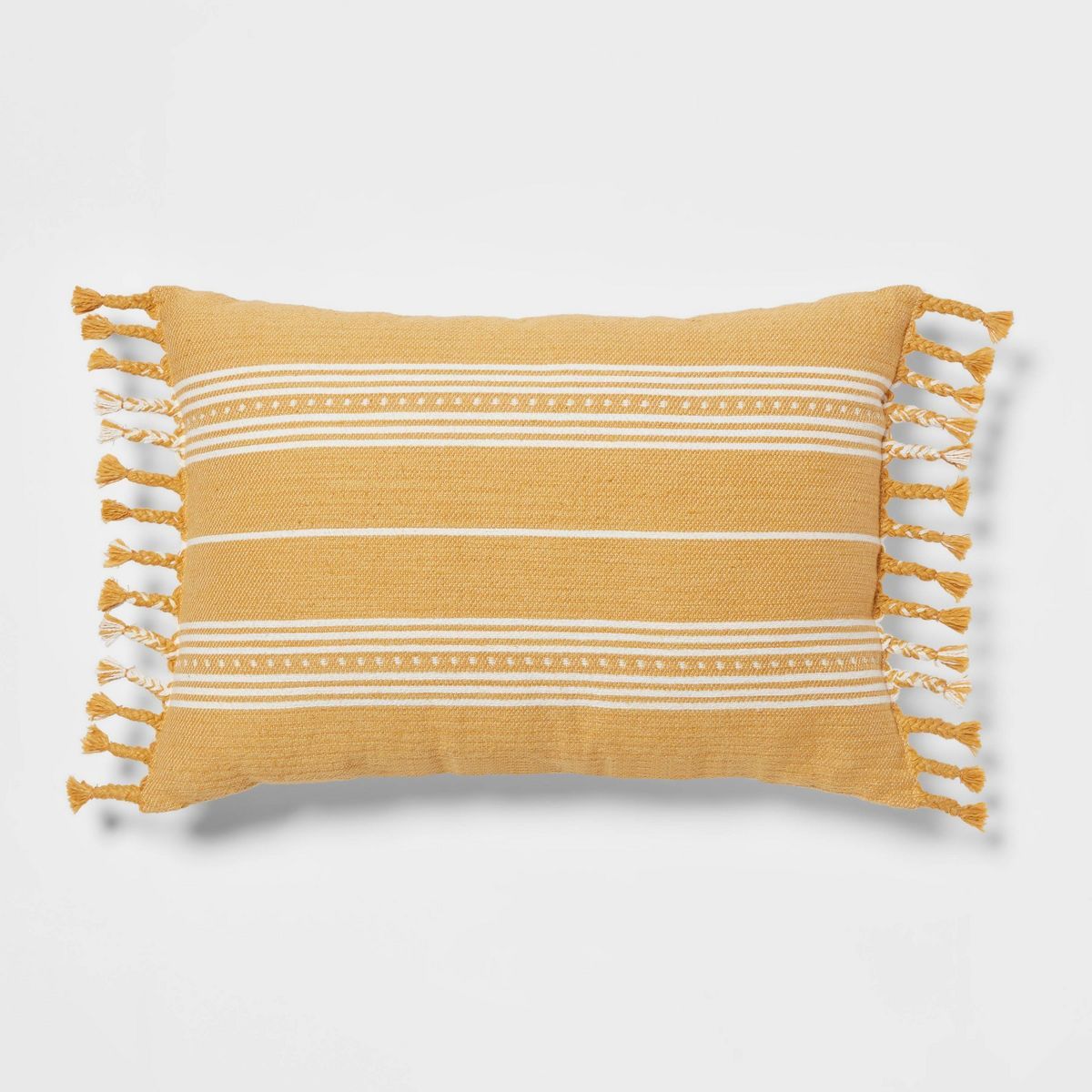 Oblong Woven Stripe Braided Fringe Decorative Throw Pillow Dark Gold - Threshold™ | Target
