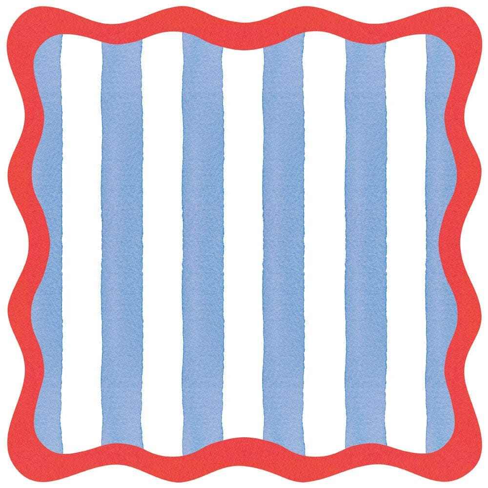 Cafe Stripe Scallop Blue and Red Paper Placemats - 12 Per Package | The Horseshoe Crab