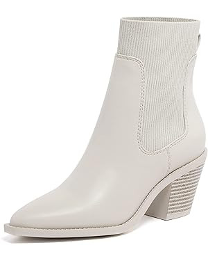 vodvob Womens Ankle Boots Slip on Pointed Toe Chunky Block Heel Elastic Panel Casual Chelsea Sued... | Amazon (US)