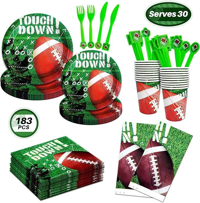 kortes Touchdown Football Themed Party Supplies - 30 Servings - 60 Plates, 30 Napkins, 30 Cups, 3... | Amazon (US)