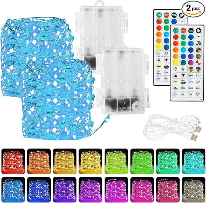 Dazzle Bright Color Changing Fairy Lights Battery Operated, 2 Pack Total 40FT 120LED Silver Coppe... | Amazon (US)