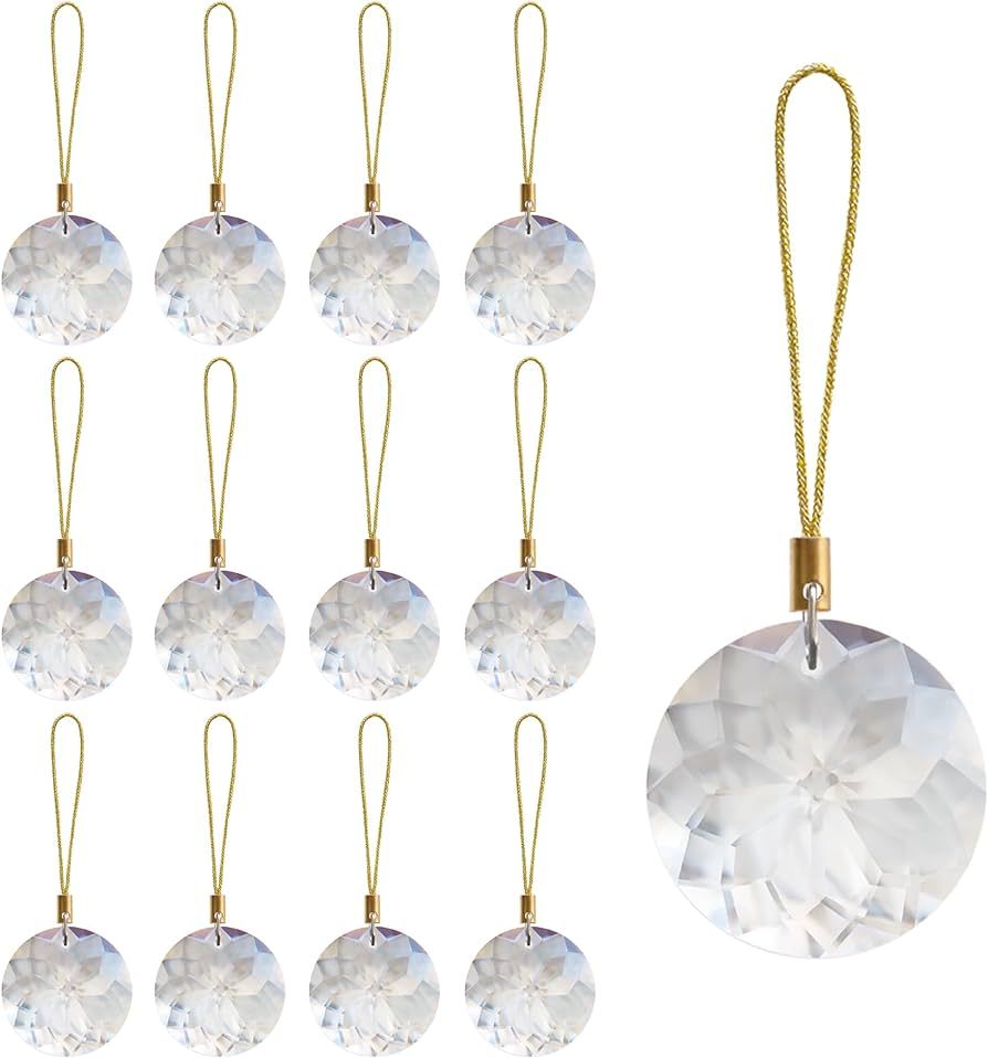 LUMITI 12 Pcs Crystal Glass Christmas Balls Ornaments, 1.18″ Mini Round Prism Flower Xmas Tree ... | Amazon (US)