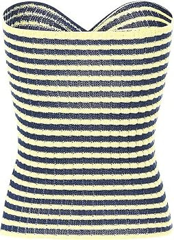 MakeMeChic Women's Knit Striped Twist Front Tube Top Strapless Cut Out Bandeau Crop Tops | Amazon (US)