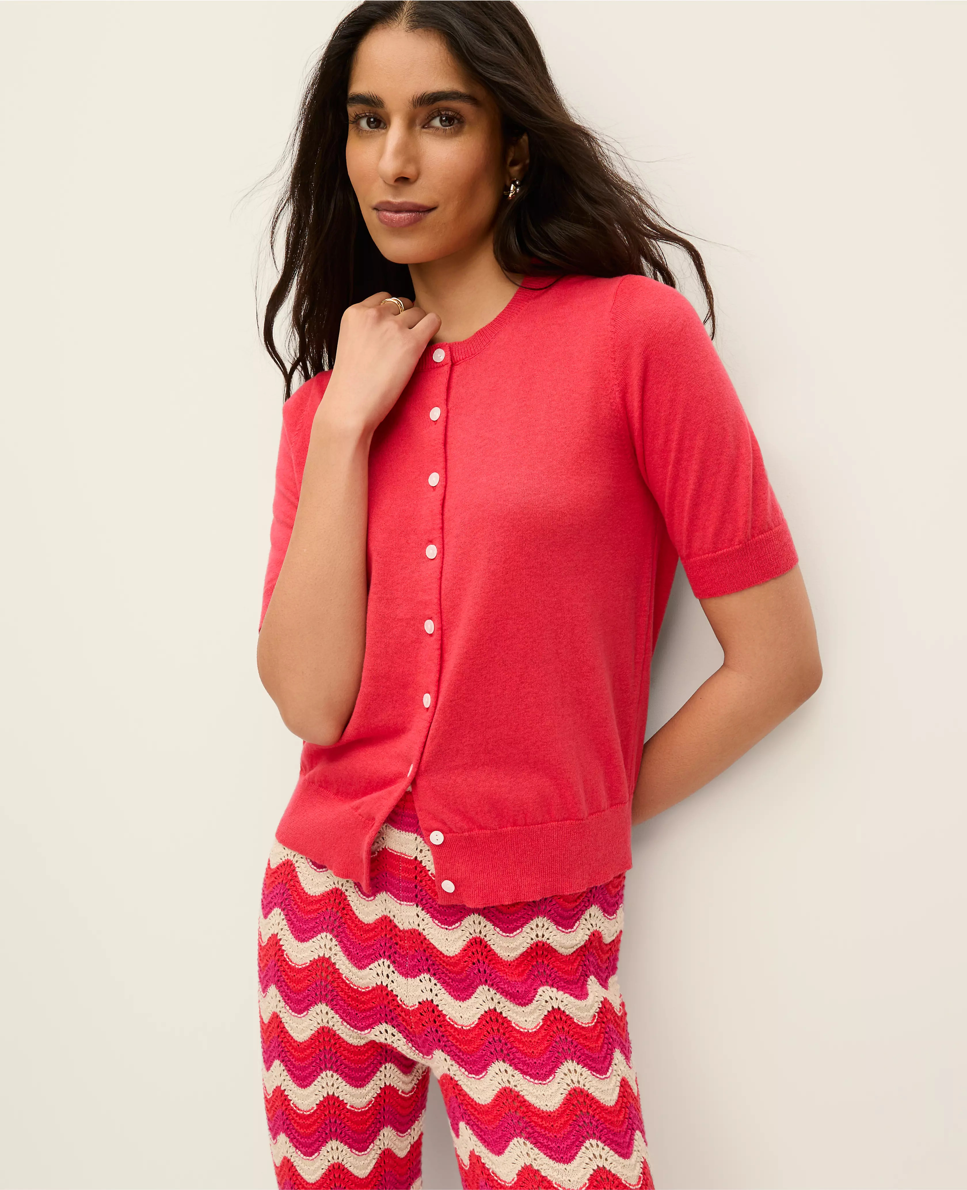 Short Sleeve Linen Ann Cardigan | Ann Taylor