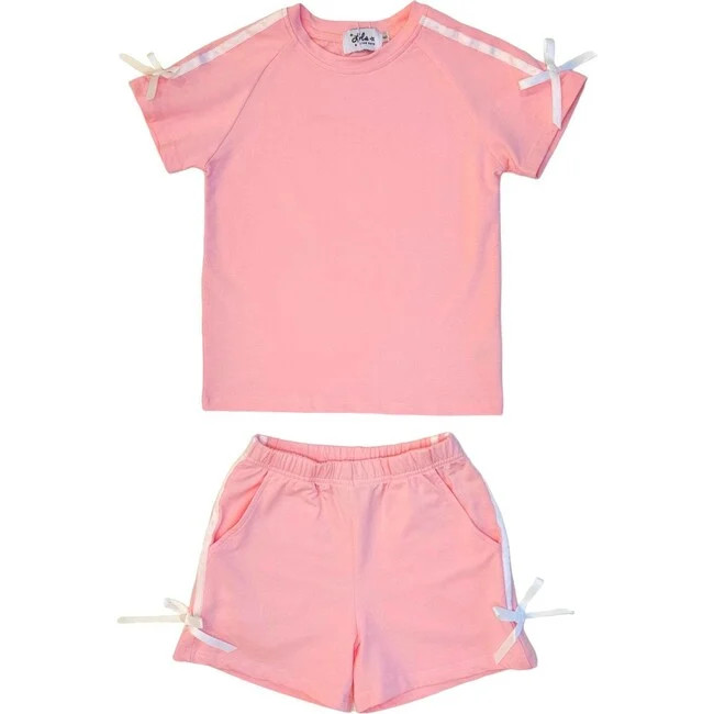 Lola + The Boys | Sporty Bow Short Set (Pink, Size 12Y) | Maisonette | Maisonette