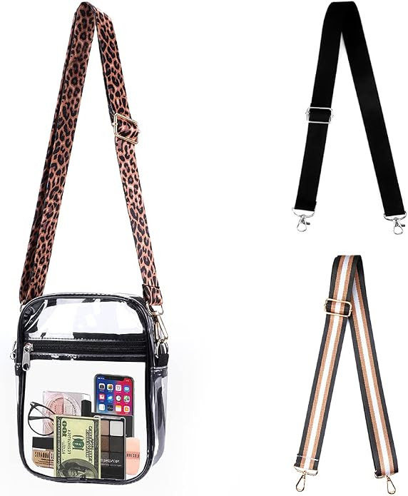 Clear Bag Stadium Approved with 3 Purse Strap Replacement, Small Clear Crossbody Purse for Concer... | Amazon (US)