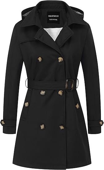 CREATMO US Women's Trench Coat Double-Breasted Classic Lapel Overcoat Belted Slim Outerwear Coat ... | Amazon (US)