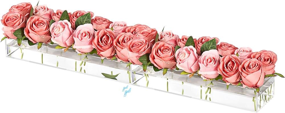 2 Pieces Acrylic Flower Vase Rectangular, Clear Floral Centerpiece for Dining Table 28 Inch Long ... | Amazon (US)