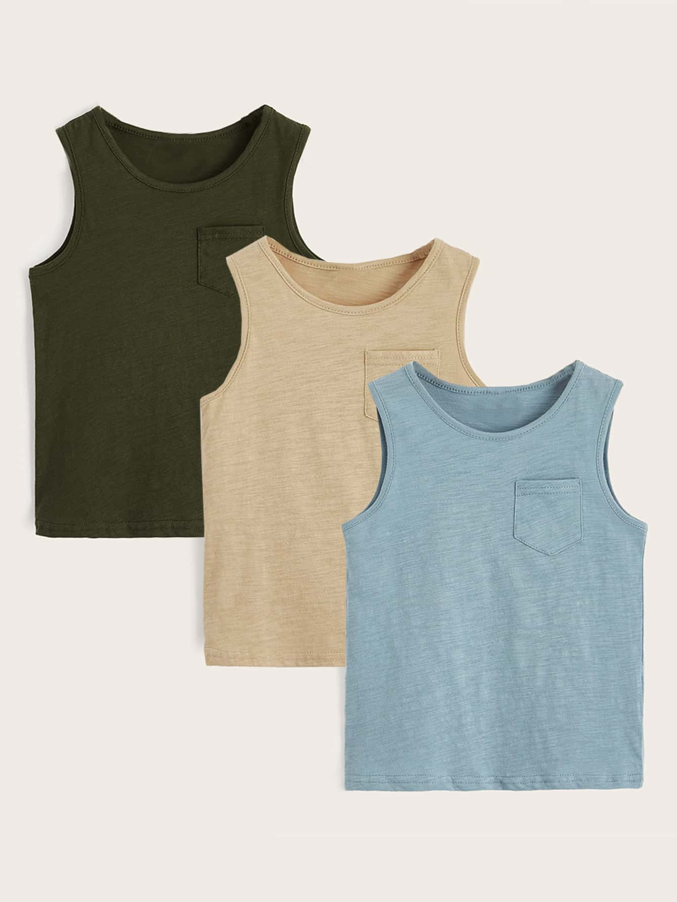 SHEIN Toddler Boys 3 Pack Patch Pocket Solid Tank Top | SHEIN