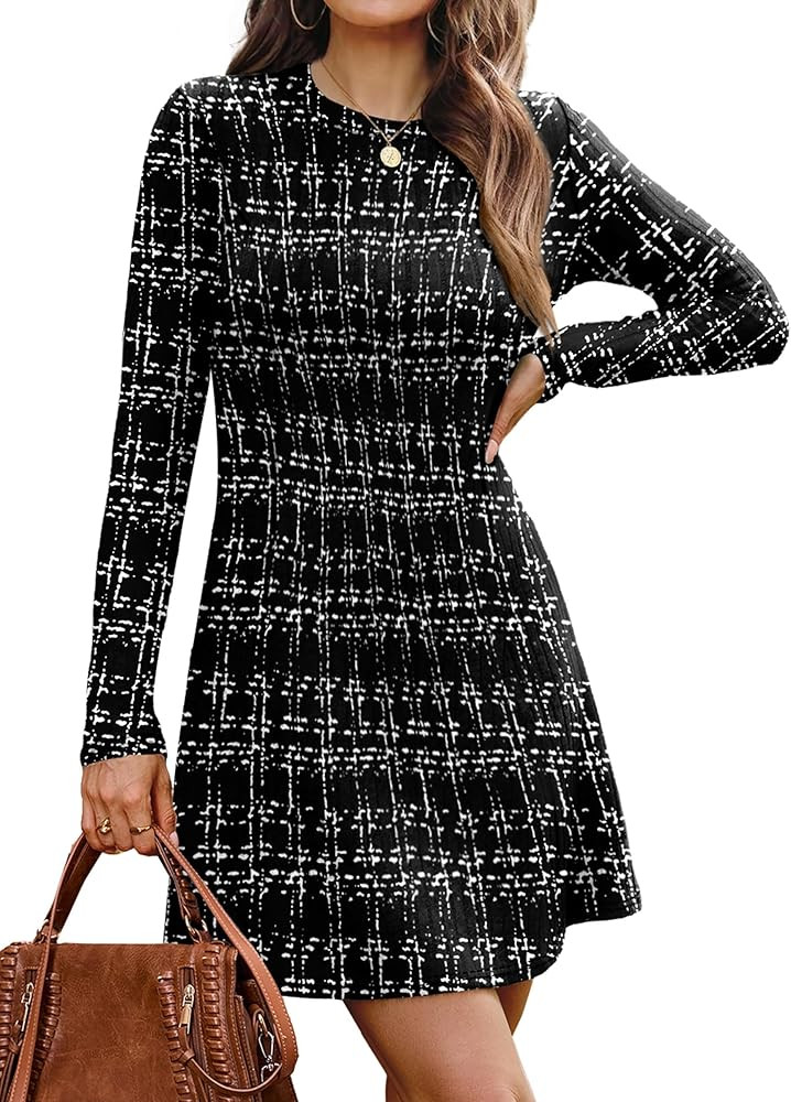 OFEEFAN Fall Dresses for Women 2025 Long Sleeve Crew Neck Sweater Dress | Amazon (US)