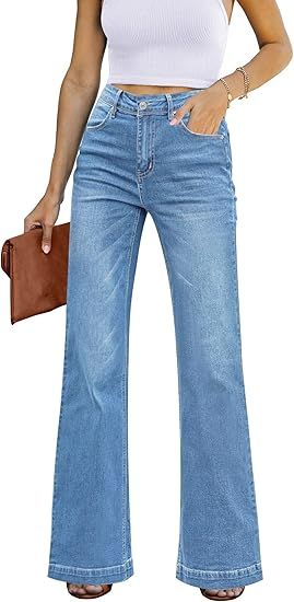 GRAPENT Womens Flare Jeans High Waisted Wide Leg Baggy Jean for Women Stretch Denim Pants | Amazon (US)