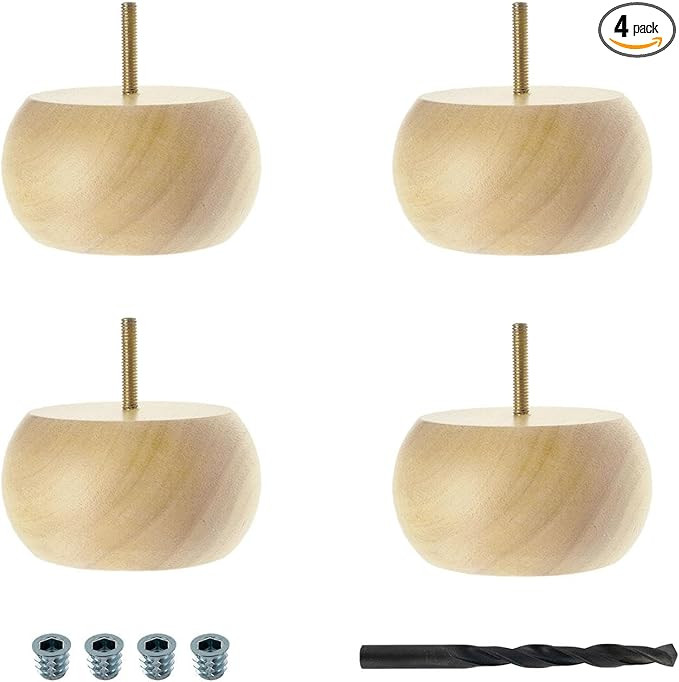 3 in. H x 6 in. Dia Unfinished Solid Hardwood Bun Foot Leg for Furniture | 4 Pack | Amazon (US)