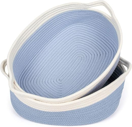 MDCGFOD 2pack Cotton Rope Basket with Handles Cute Blue Rope Basket Room Storage Baskets are Idea... | Amazon (US)