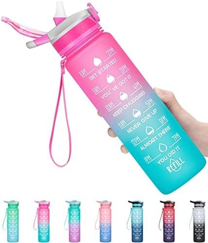 ELYPHINE 32OZ Water Bottles with Removable Straw & Time Marker, Motivational Water Bottle with BPA F | Amazon (US)