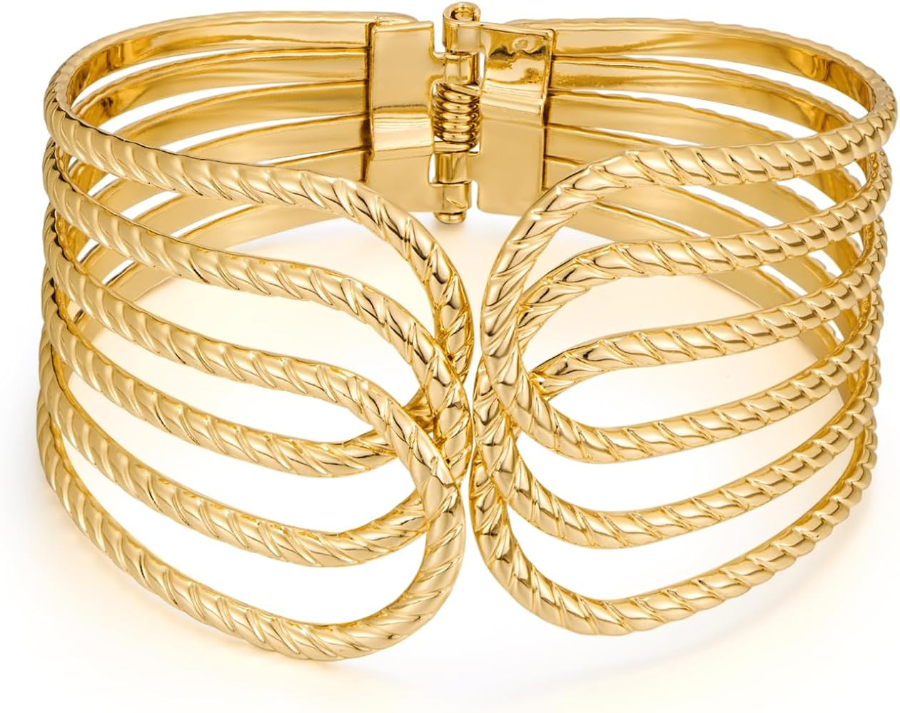 WOWORAMA Gold Chunky Cuff Bracelets for Women Wings Shell Wide Hinged Bangle Bracelet Vintage Exa... | Amazon (US)